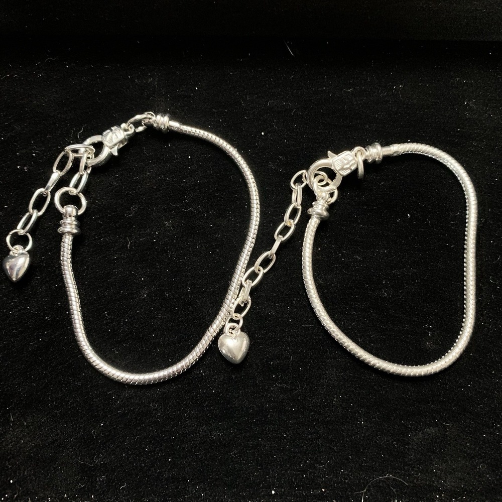 2‎ Blank Slide Beaded Bracelet Silver Tone Ready For Charms Extender Chain 6-8"